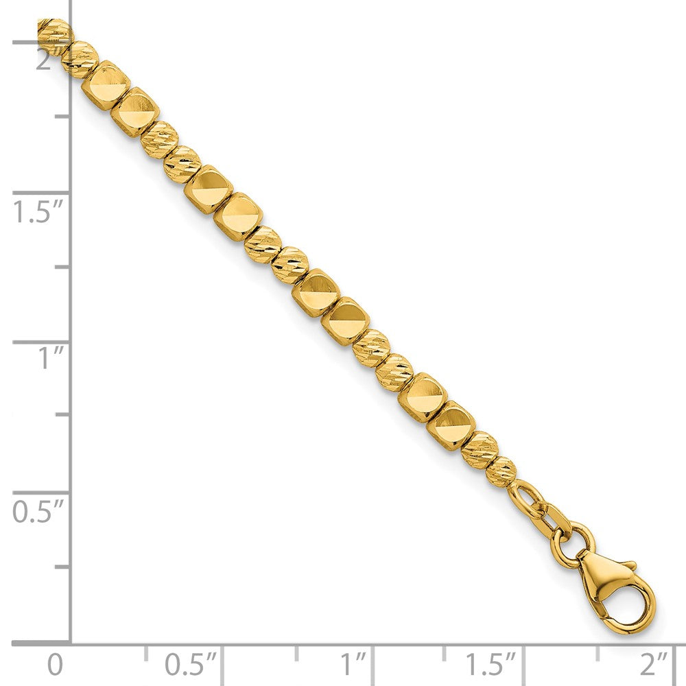 14K Polished Diamond-cut and Beaded 7 Inch Bracelet