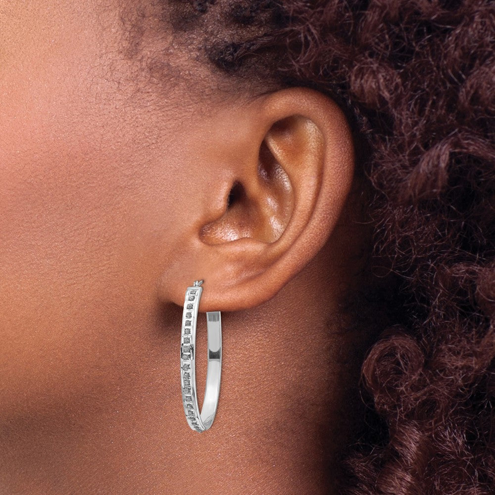 14k WG Diamond Fascination Diamond Dust/Accent Oval Hoop Earrings