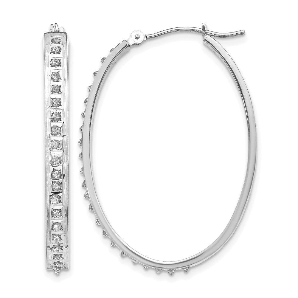 14k WG Diamond Fascination Diamond Dust/Accent Oval Hoop Earrings