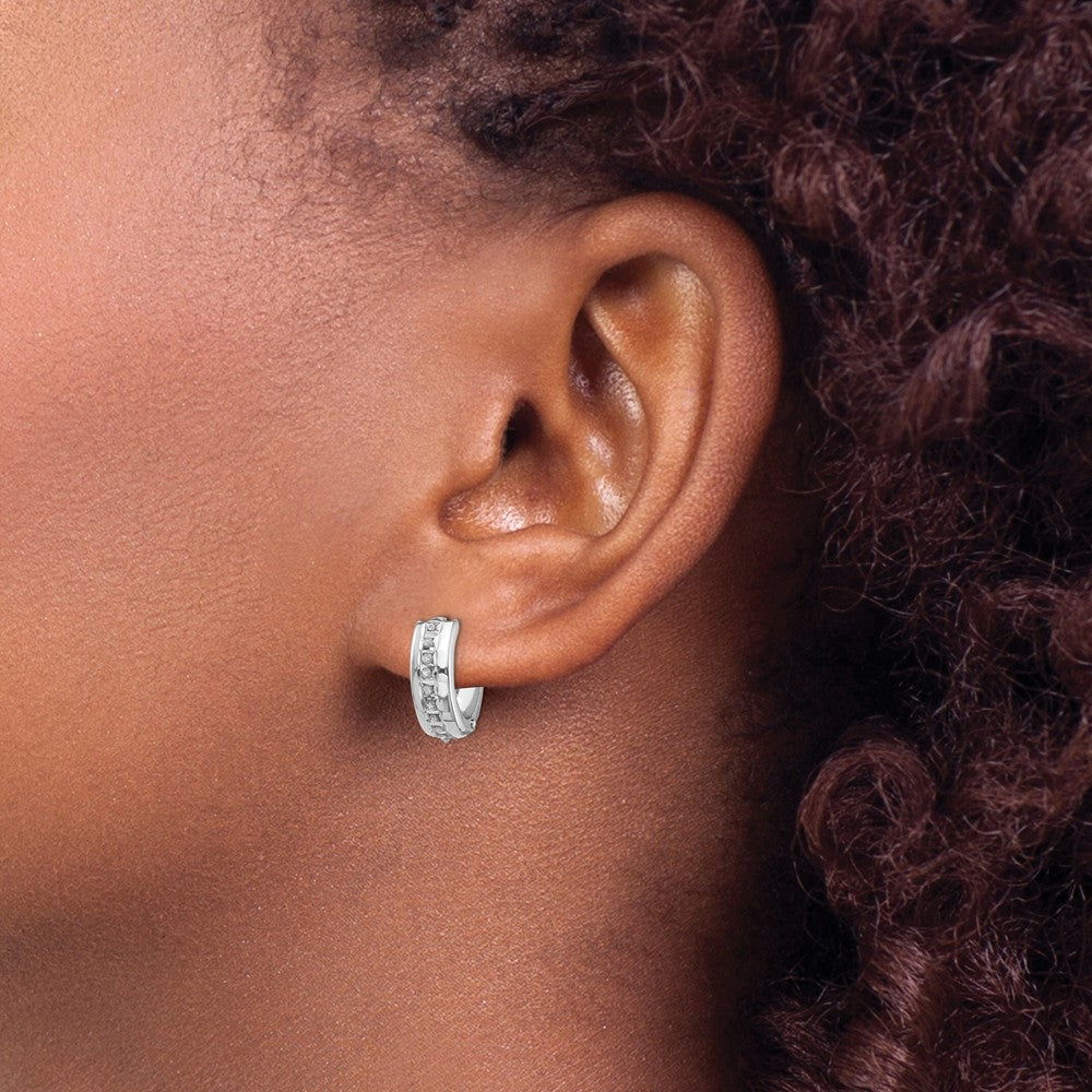 14k WG Dia. Fascination Dia. Dust/Accent Hinged Hoop Earrings
