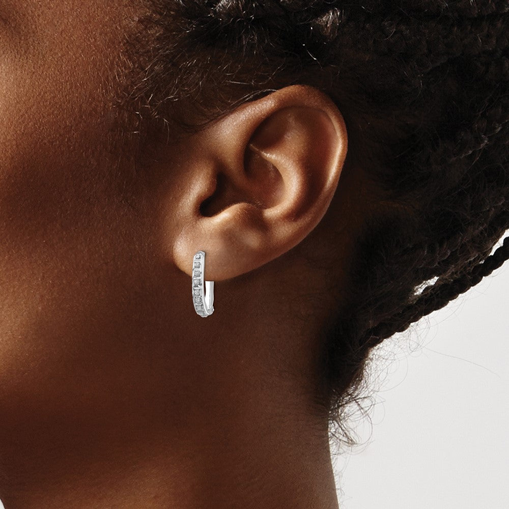 14k WG Diamond Fascination Dia. Dust/Accent Hinged Hoop Earrings