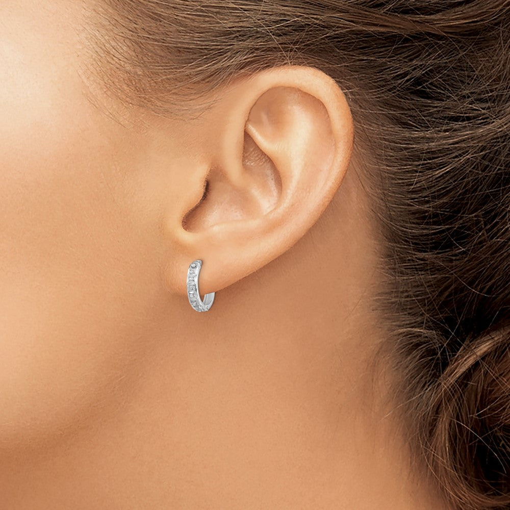 14k WG Diamond Fascination Dia. Dust/Accent Hinged Hoop Earrings