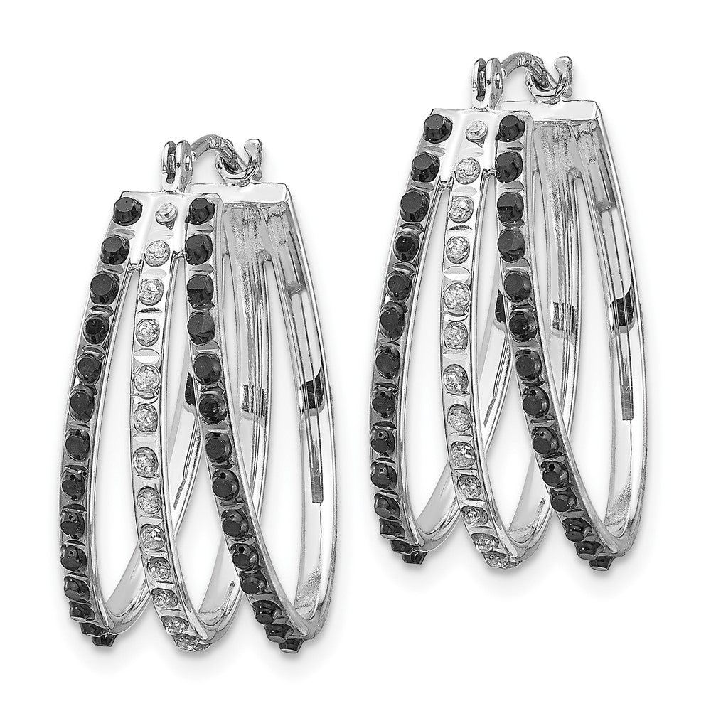 14k WG Diamond Fascination Dia. Dust/Accent Oval B&W 3 Hoop Earrings