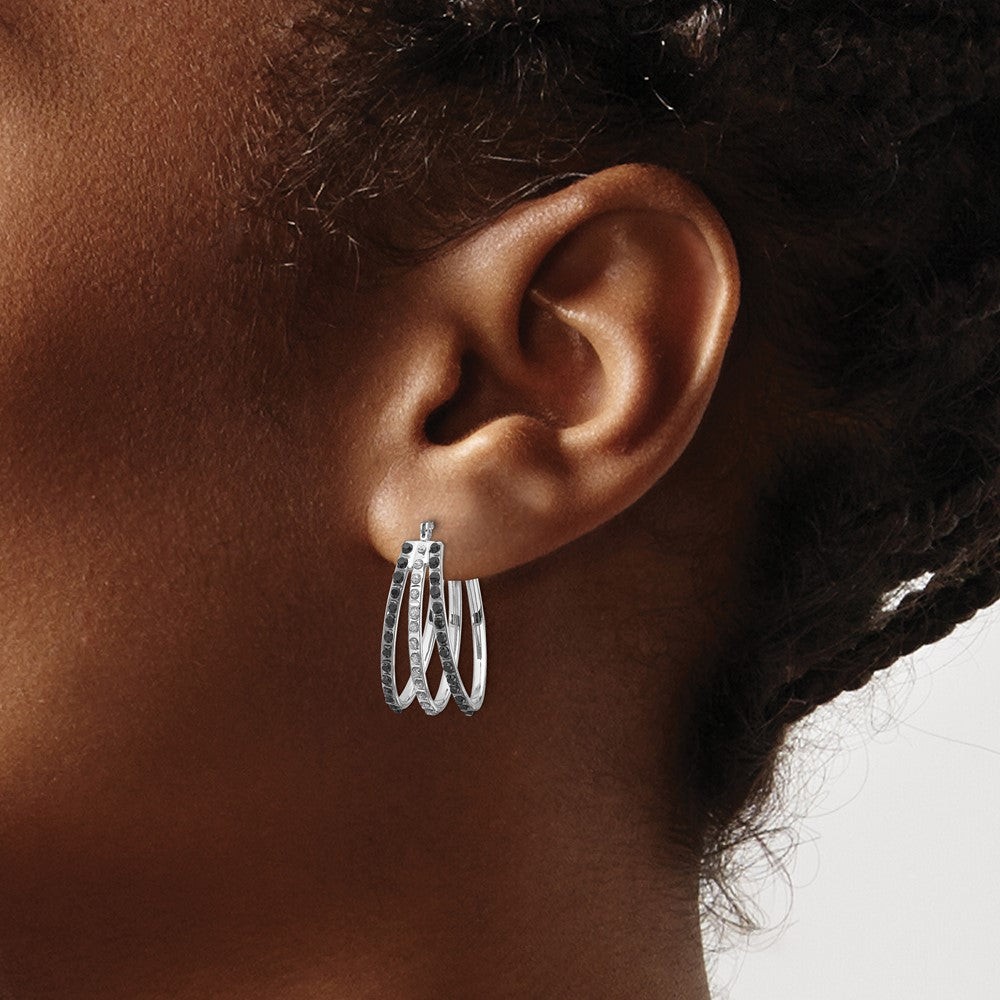 14k WG Diamond Fascination Dia. Dust/Accent Oval B&W 3 Hoop Earrings