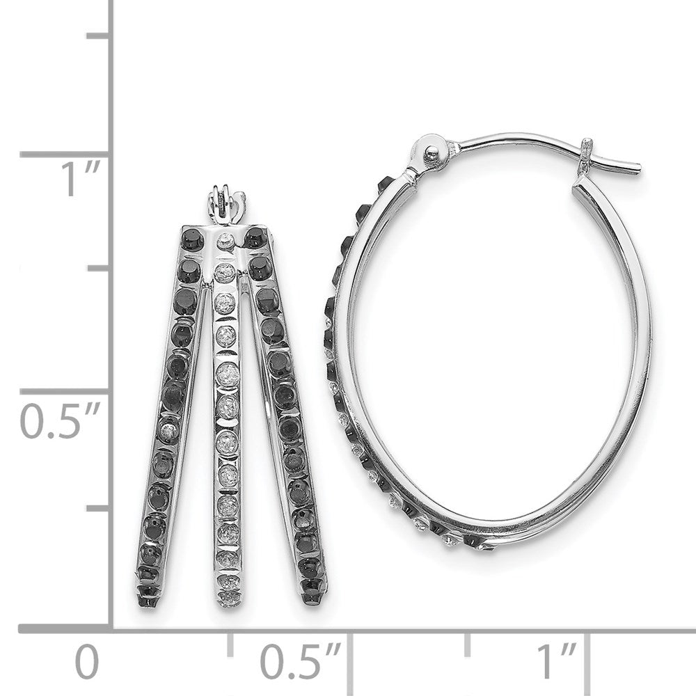 14k WG Diamond Fascination Dia. Dust/Accent Oval B&W 3 Hoop Earrings