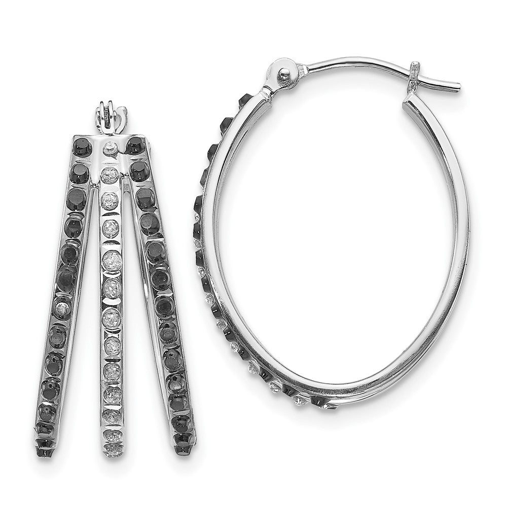 14k WG Diamond Fascination Dia. Dust/Accent Oval B&W 3 Hoop Earrings