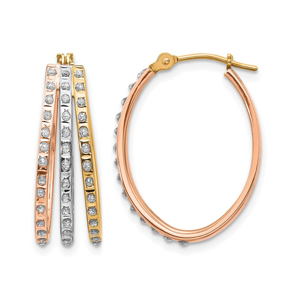 14k Tri-color Diamond Fascination Dia. Dust/Accent Oval 3 Hoop Earrings