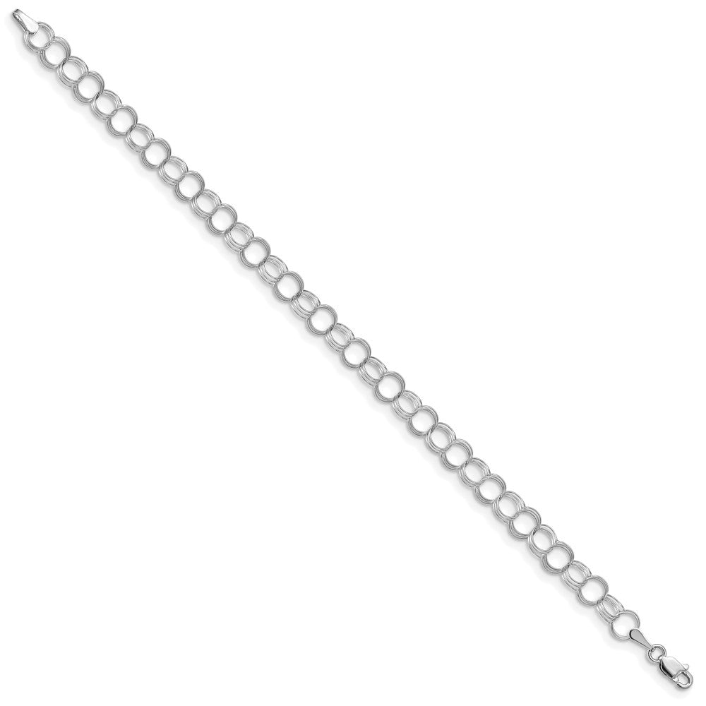14k White Gold Solid Triple Link Charm Bracelet