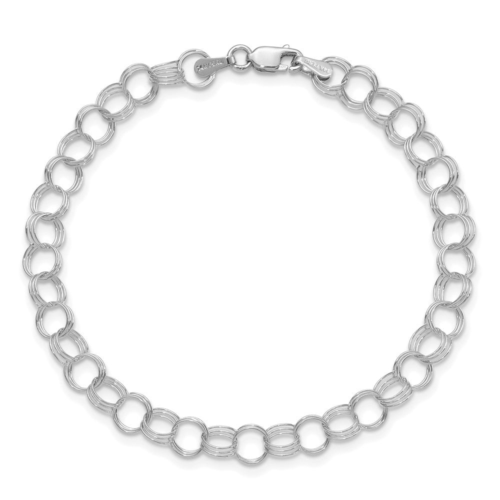 14k White Gold Solid Triple Link Charm Bracelet