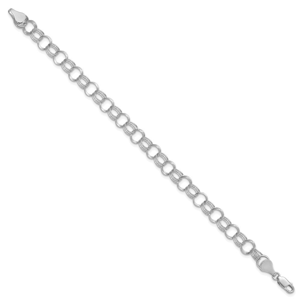 14k White Gold Solid Triple Link Charm Bracelet
