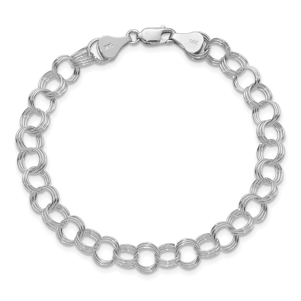 14k White Gold Solid Triple Link Charm Bracelet