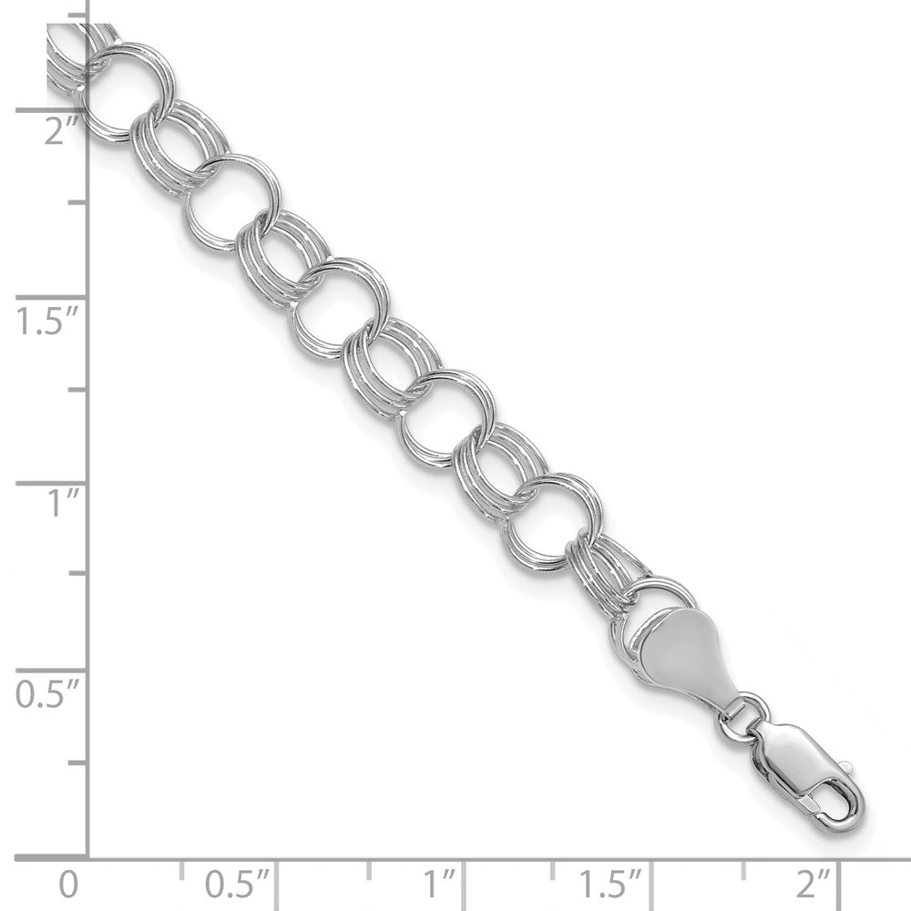 14k White Gold Solid Triple Link Charm Bracelet