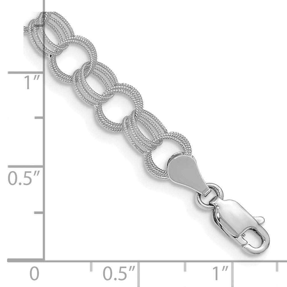 14k White Gold Solid Triple Link Charm Bracelet