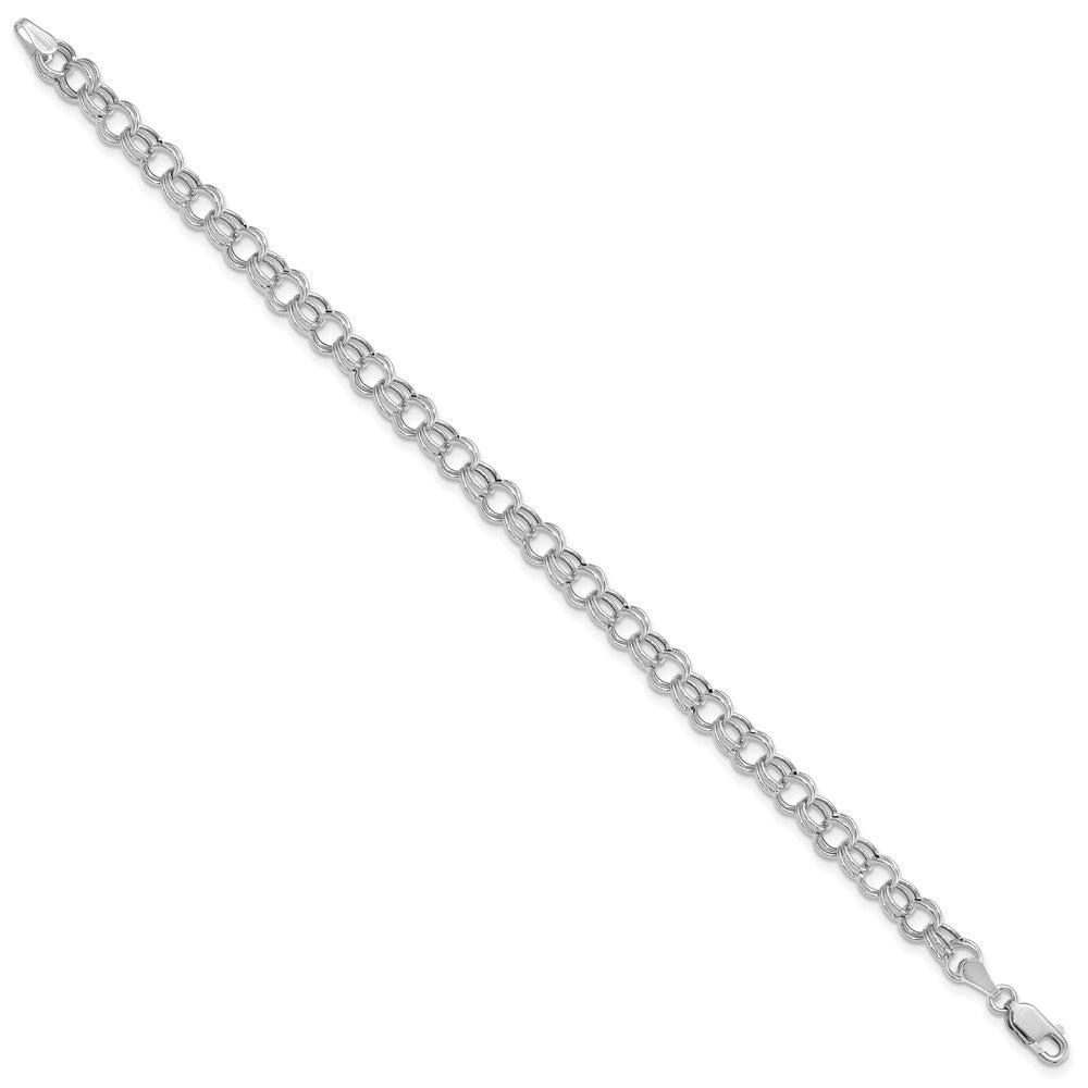 14k White Gold Hollow Double Link Charm Bracelet