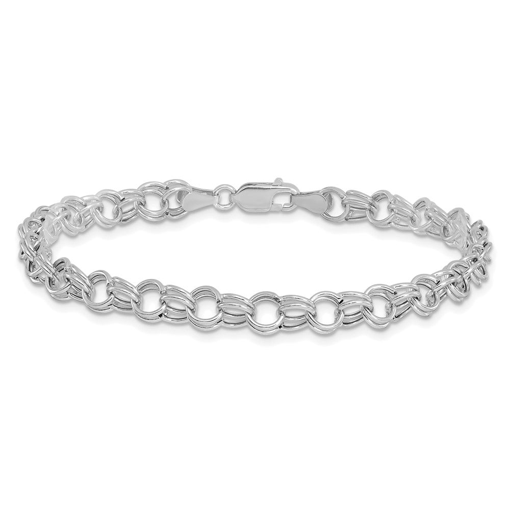 14k White Gold Hollow Double Link Charm Bracelet
