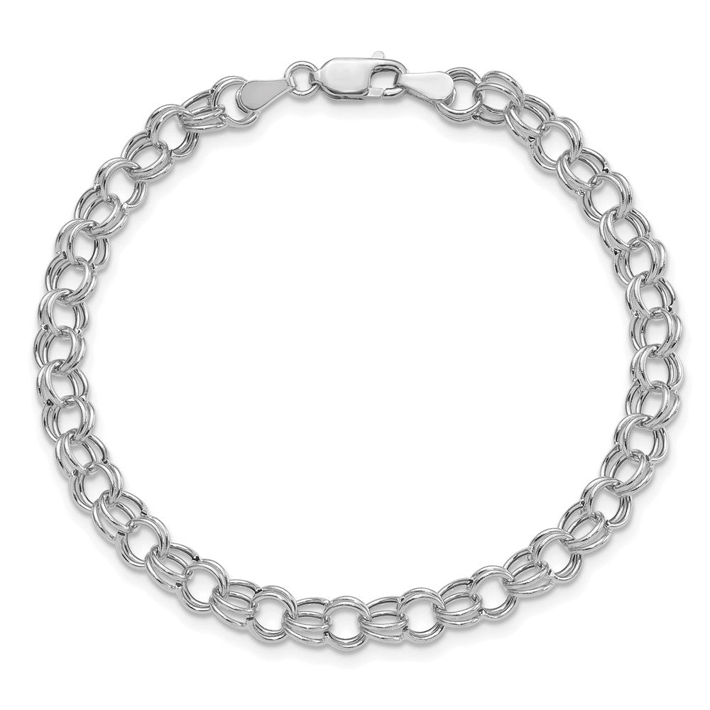14k White Gold Hollow Double Link Charm Bracelet