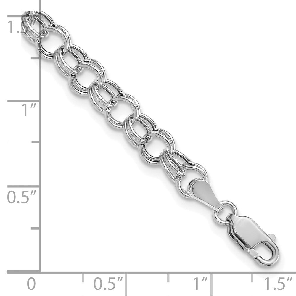 14k White Gold Hollow Double Link Charm Bracelet