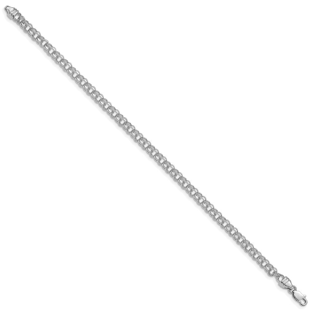 14k White Gold 3.75mm Solid Double Link Charm Bracelet