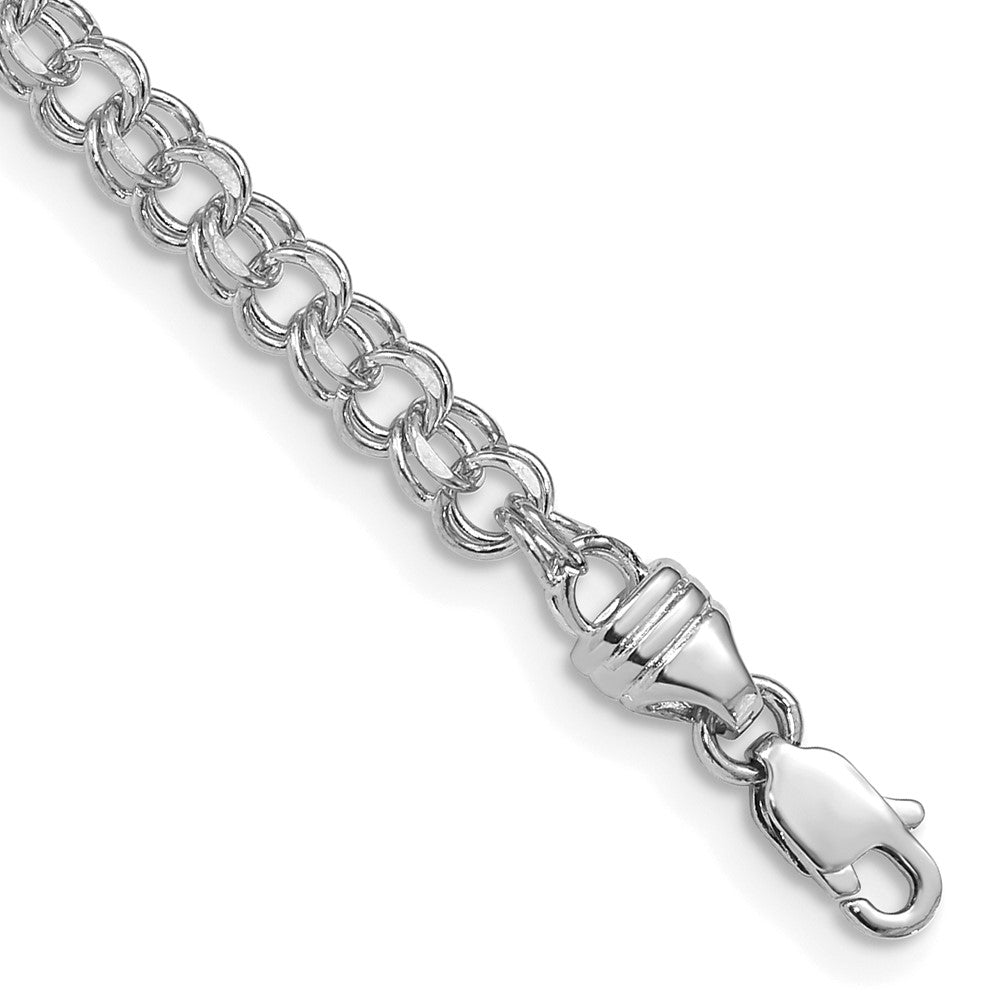 14k White Gold 3.75mm Solid Double Link Charm Bracelet