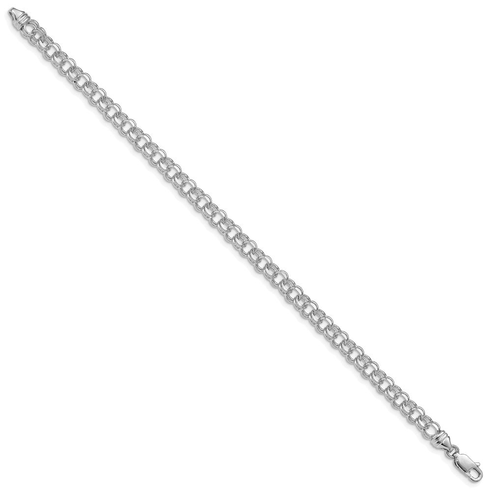 14k White Gold 4.75mm Solid Double Link Charm Bracelet