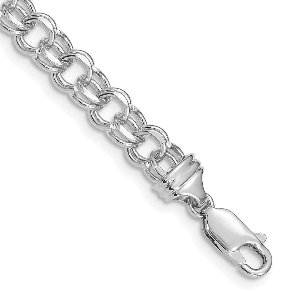 14k White Gold 5.5mm Solid Double Link Charm Bracelet