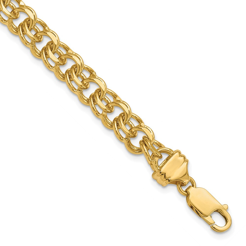 14k 7.5mm Solid Double Link Charm Bracelet