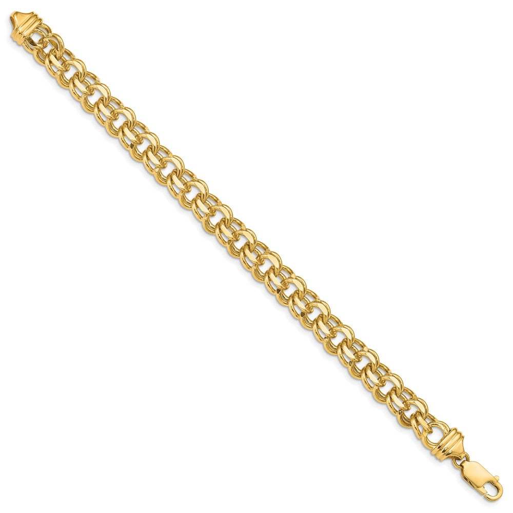 14k 8.5mm Solid Double Link Charm Bracelet