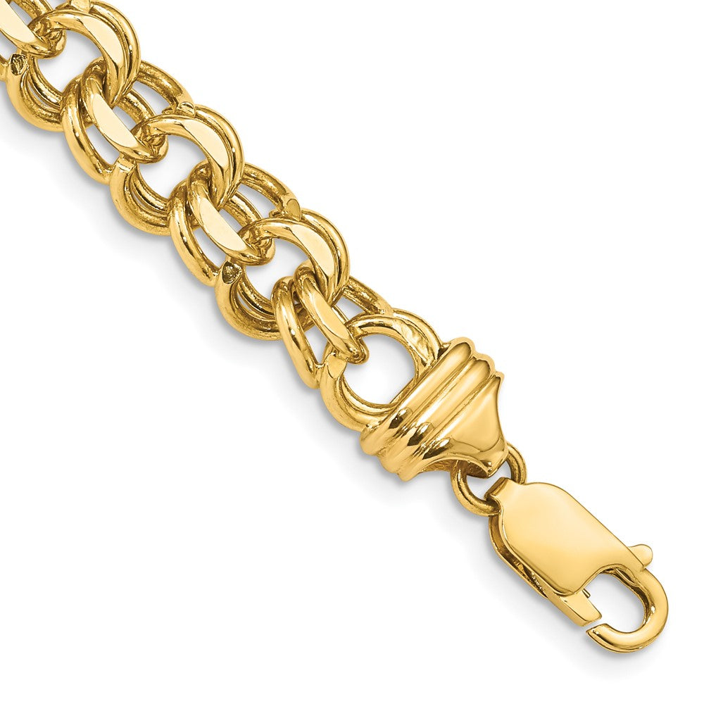 14k 8.5mm Solid Double Link Charm Bracelet