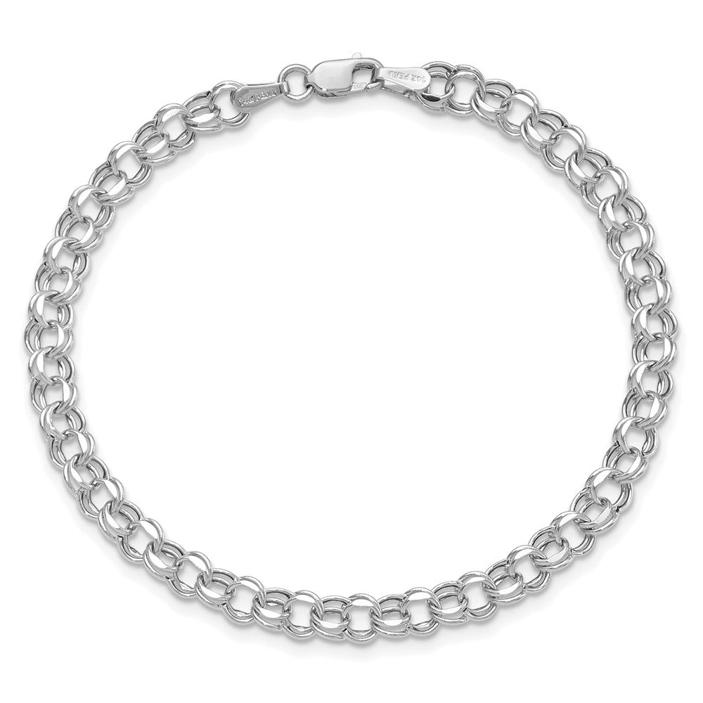 14k White Gold 4.5mm Hollow Double Link Charm Bracelet