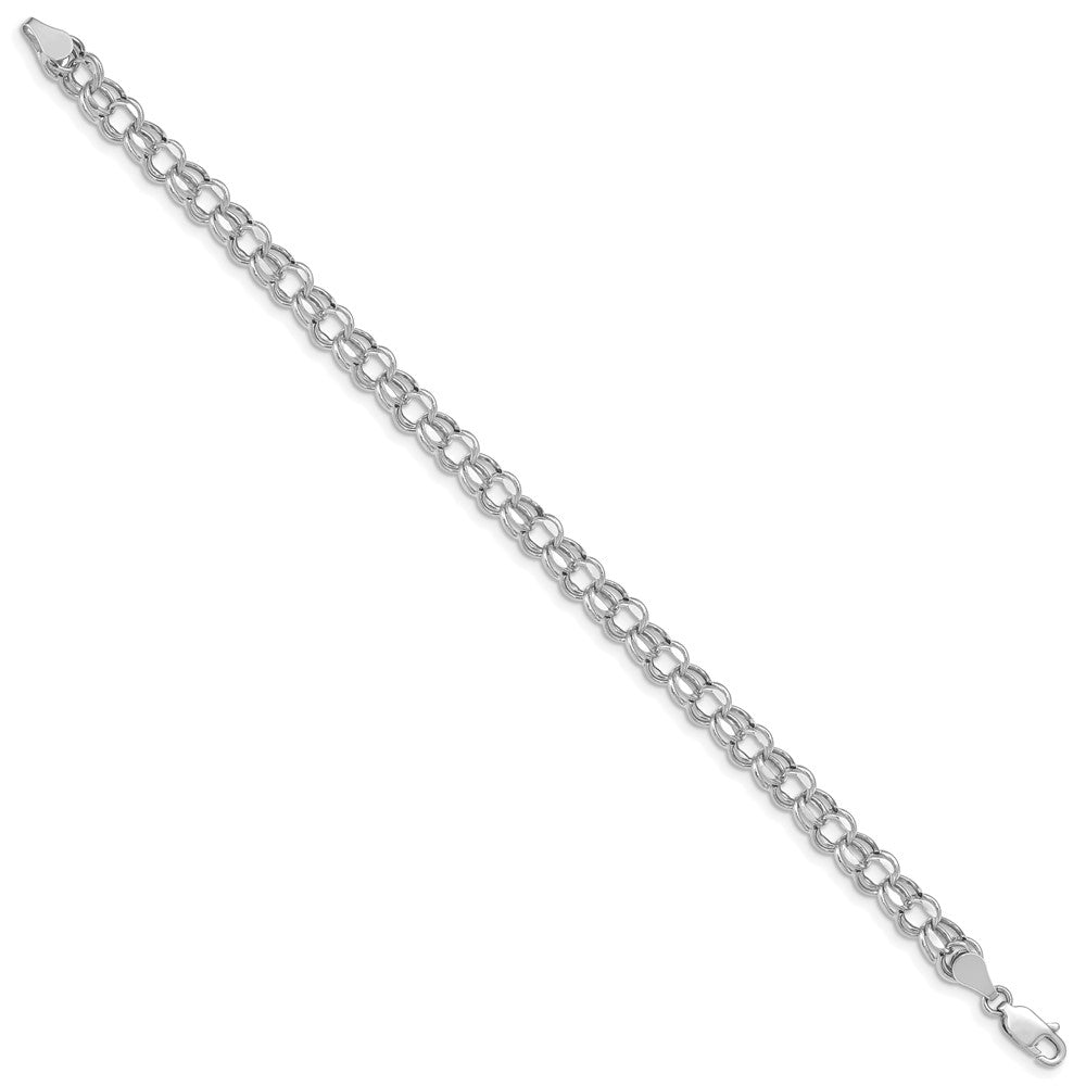 14k White Gold 5.5mm Hollow Double Link Charm Bracelet