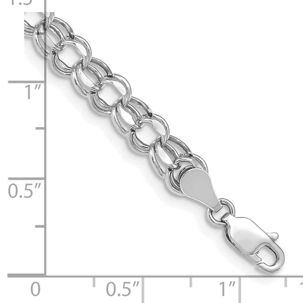 14k White Gold 5.5mm Hollow Double Link Charm Bracelet