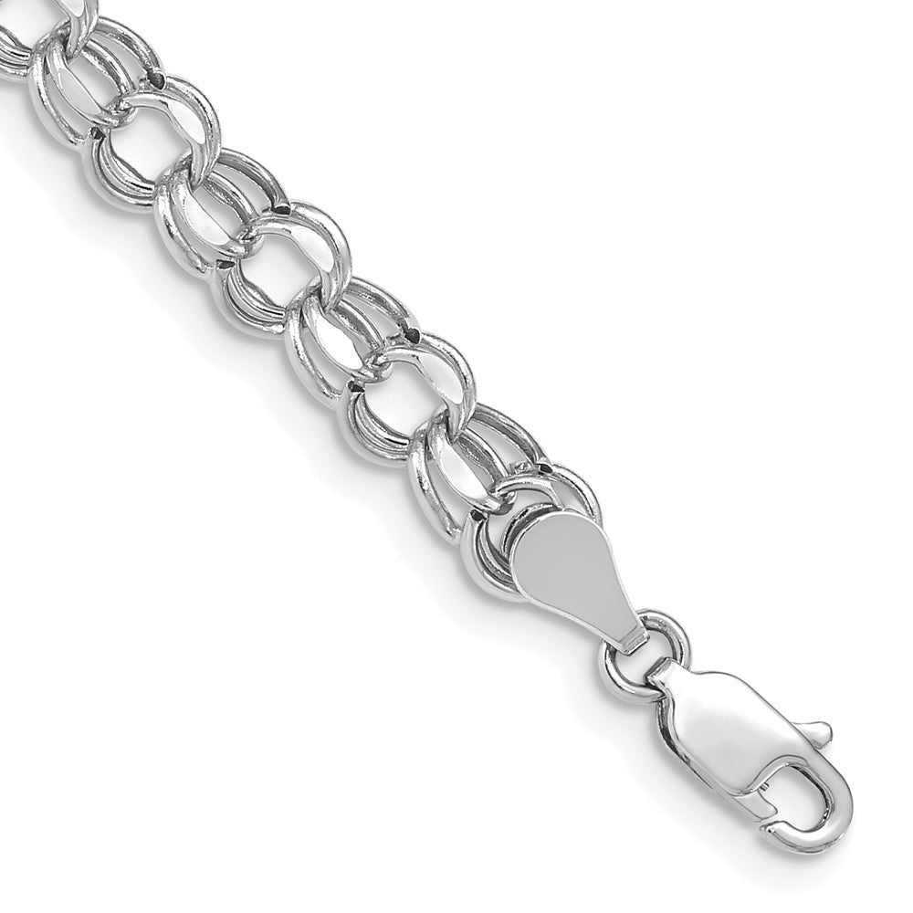 14k White Gold 5.5mm Hollow Double Link Charm Bracelet