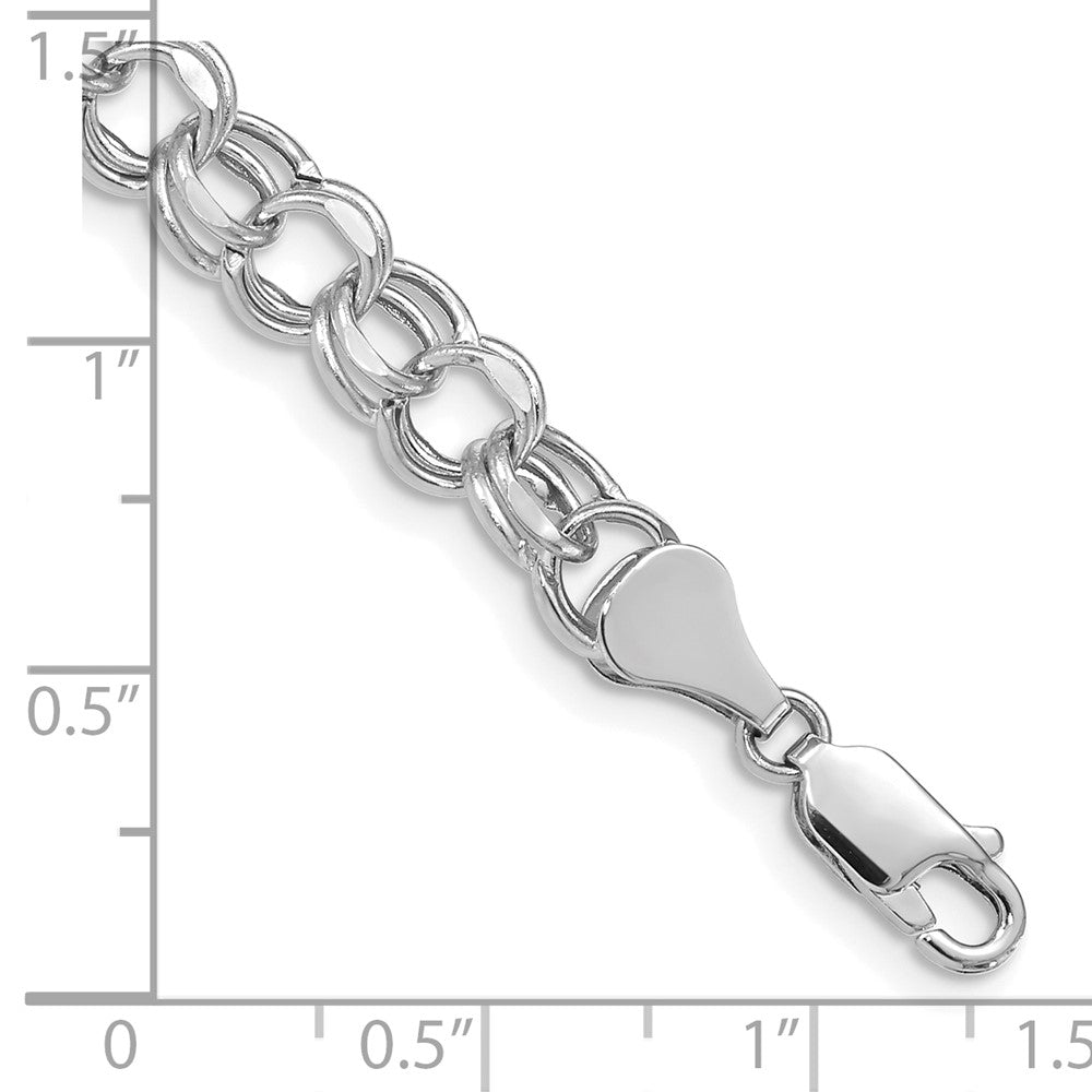 14k White Gold 6.5mm Hollow Double Link Charm Bracelet