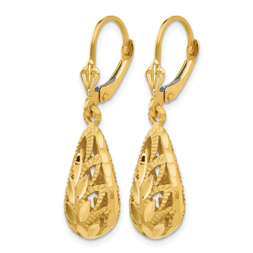 14k Polished and Diamond-Cut Dangle Leverback Earrings