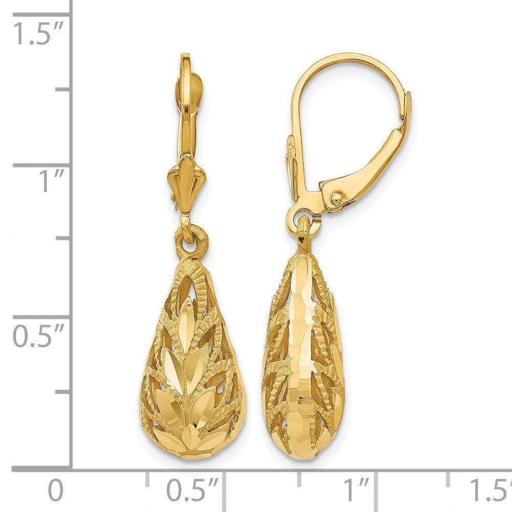 14k Polished and Diamond-Cut Dangle Leverback Earrings