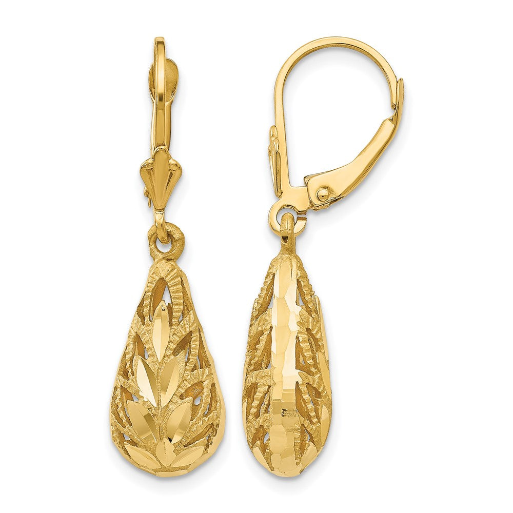 14k Polished and Diamond-Cut Dangle Leverback Earrings
