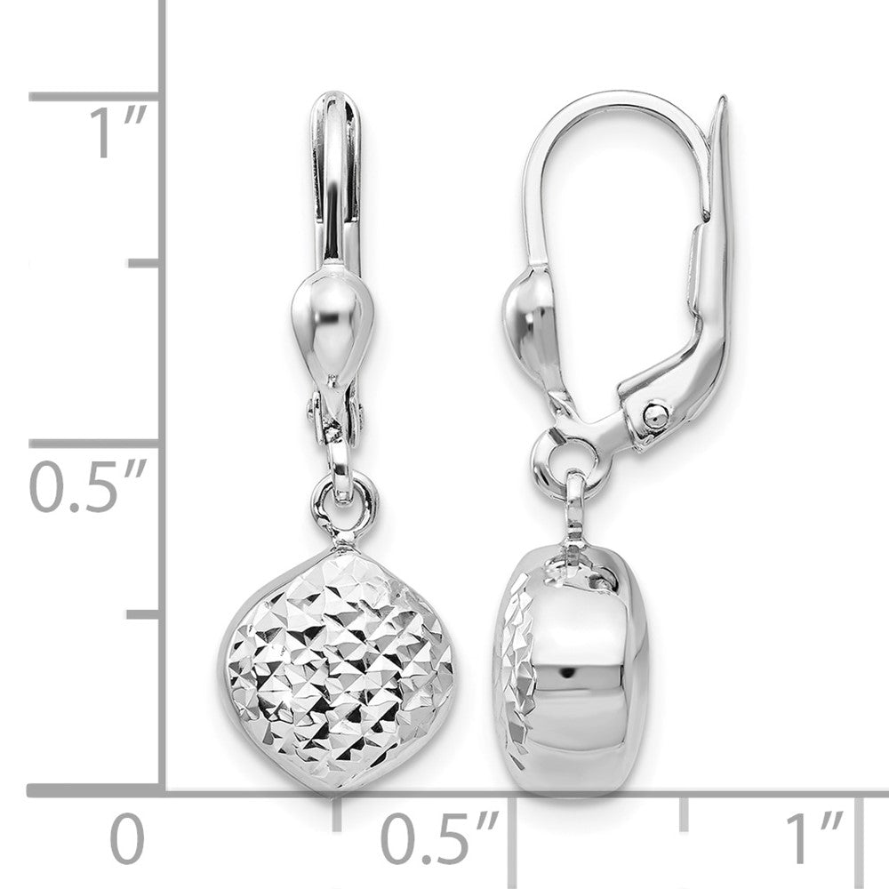 14k White Gold Polished Diamond-Cut Dangle Leverback Earrings