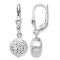 14k White Gold Polished Diamond-Cut Dangle Leverback Earrings