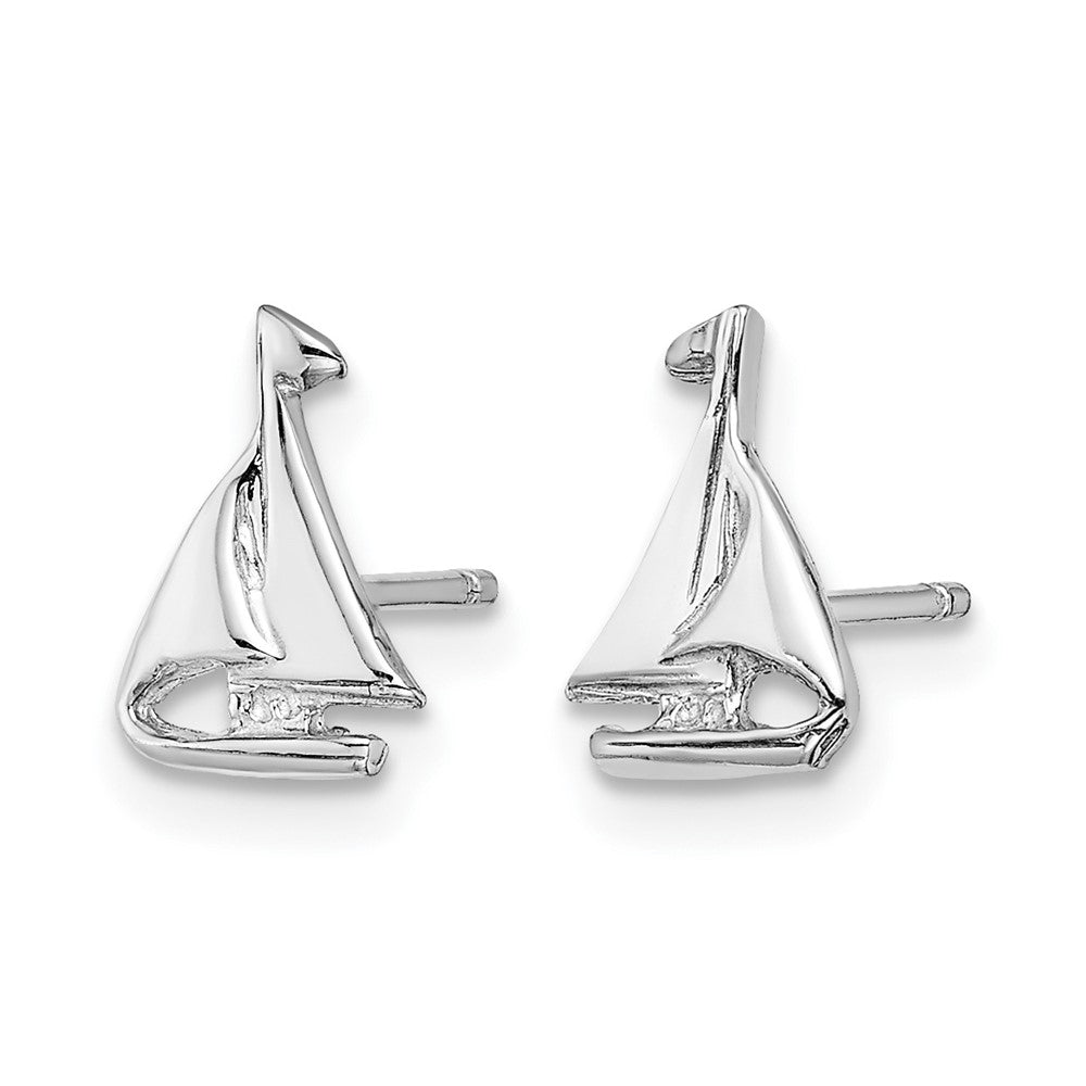 14K White Gold Mini Sailboat Post Earrings