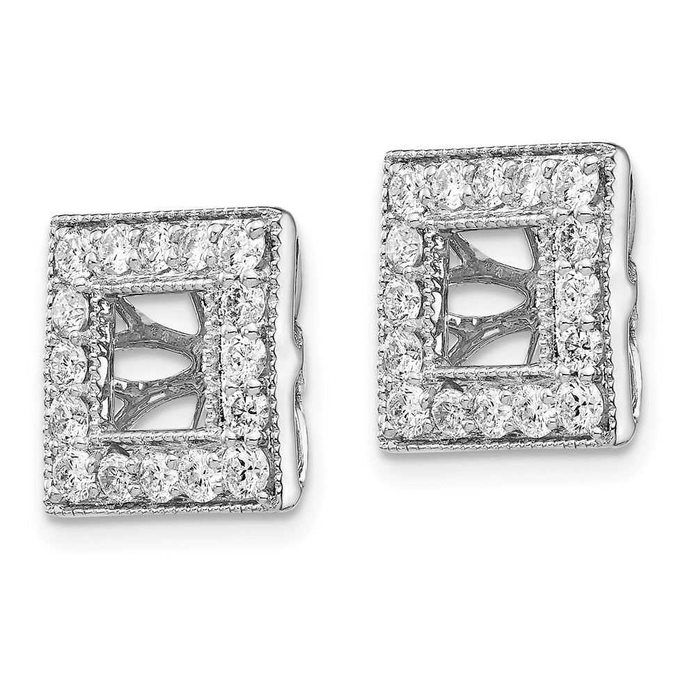 14k White Gold Diamond Square Jacket Earrings
