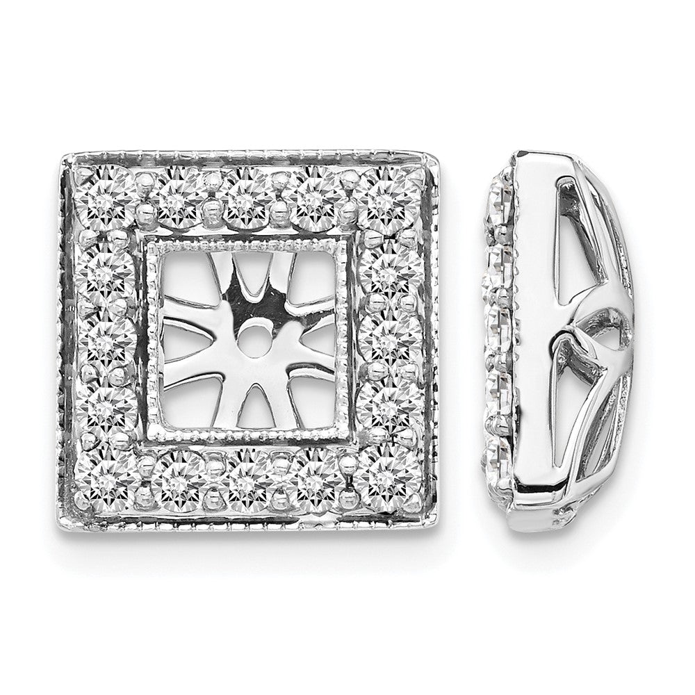 14k White Gold Diamond Square Jacket Earrings