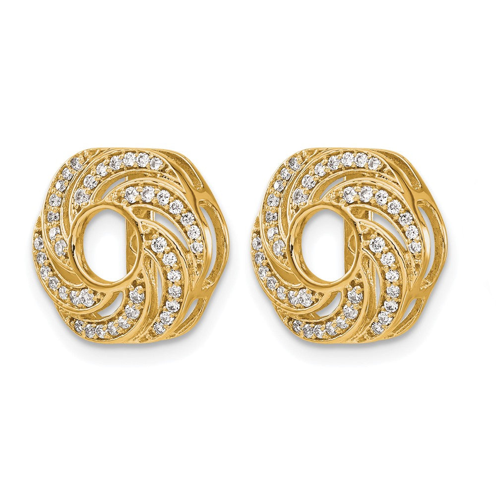 14k Yellow Gold Swirl Diamond Jacket Earrings