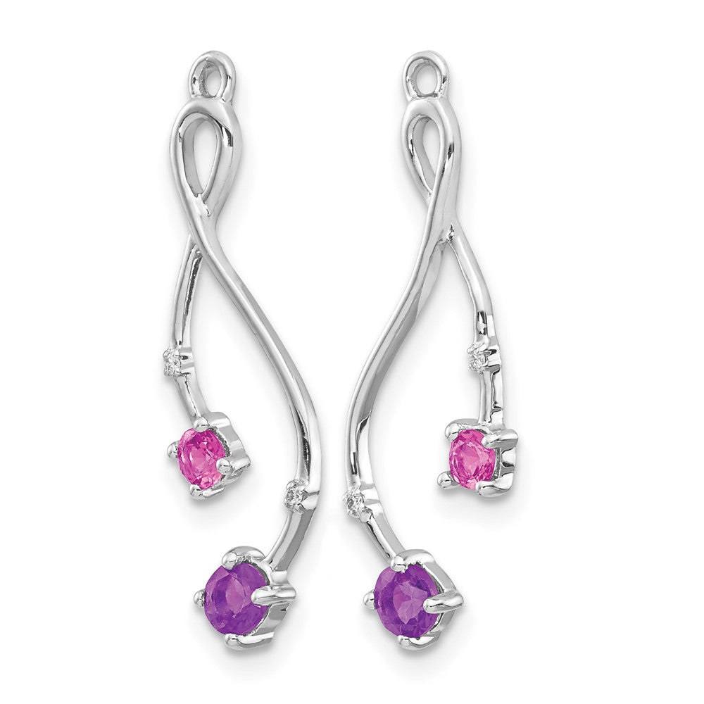 14k White Gold Diamond, Amethyst and Pink Tourm Earring Jackets