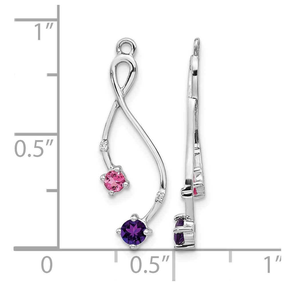 14k White Gold Diamond, Amethyst and Pink Tourm Earring Jackets