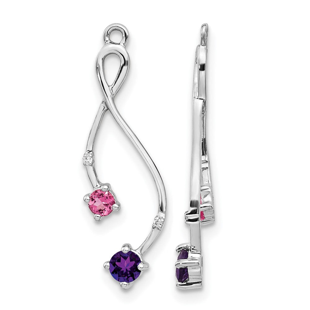 14k White Gold Diamond, Amethyst and Pink Tourm Earring Jackets
