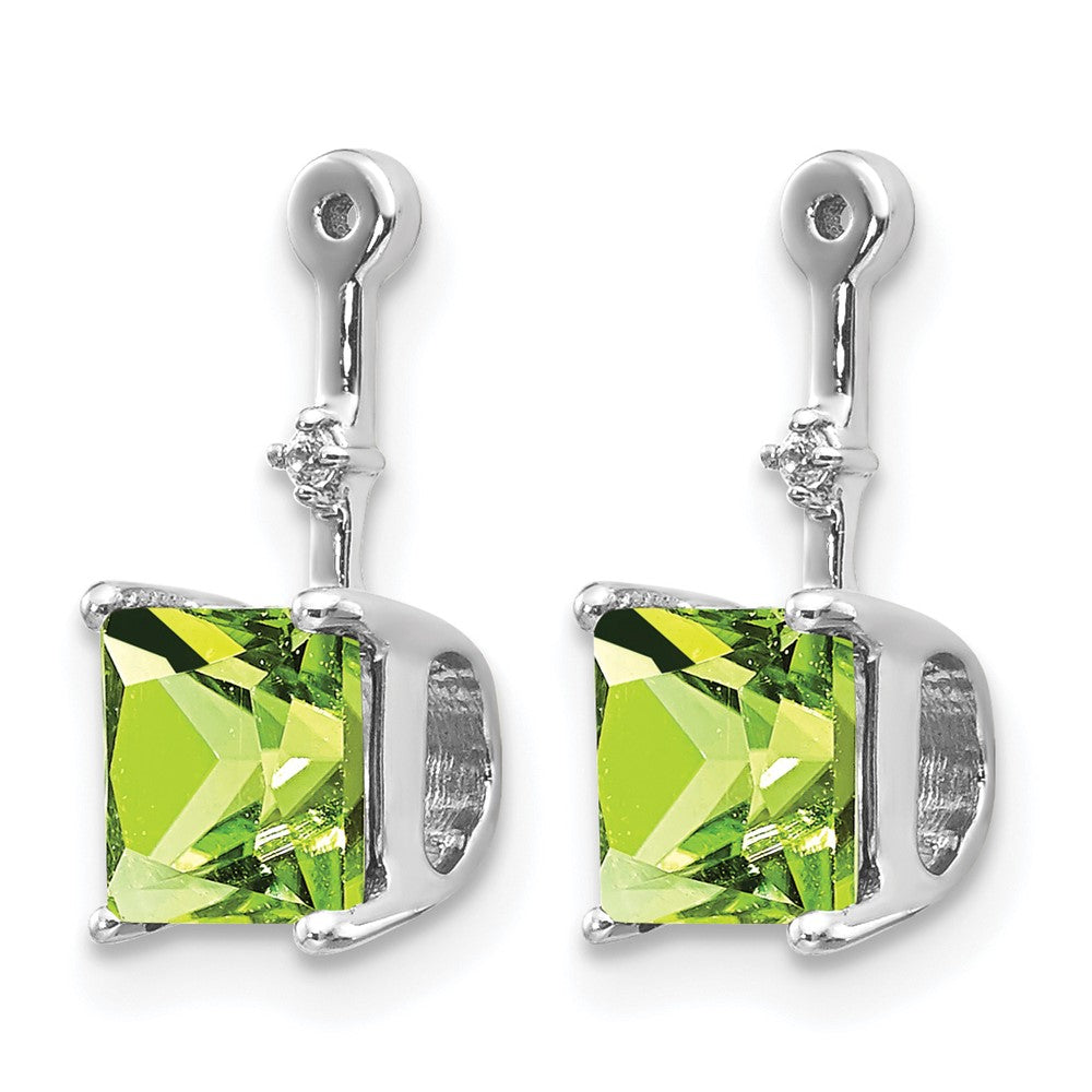 14k White Gold Diamond and Square Peridot Earring Jackets
