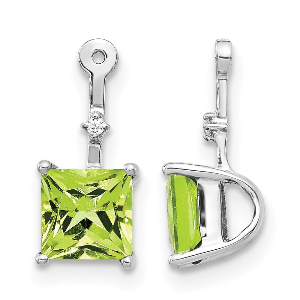 14k White Gold Diamond and Square Peridot Earring Jackets