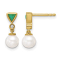 14K Polished Diamond and Emerald Pearl Dangle Post Earrings