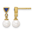 14K Polished Diamond and Sapphire Pearl Dangle Post Earrings
