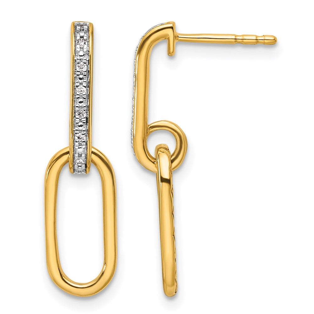 14K Polished Diamond Paper Clip Link Fashion Dangle Post Earrings